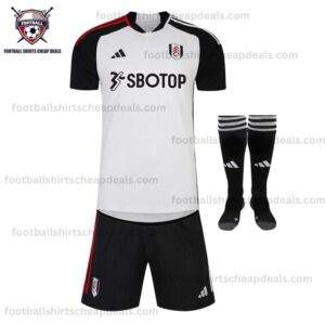 the front of Fulham Home Kids Kit 2023/24