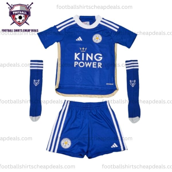 the front of Leicester City Home Kids Kit 2023/24