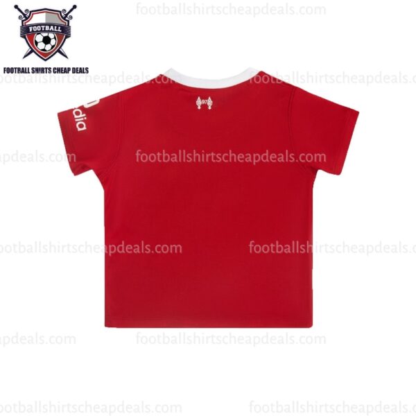 the back of Liverpool Home Kid Football Shirt 2023/24