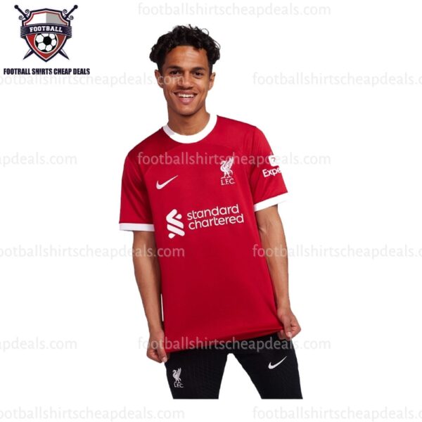 the front of Liverpool Home Men Football Shirt 2023/24