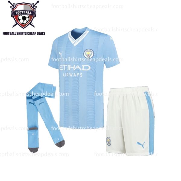 the front Manchester City Home Kids Football Kit 2023/24
