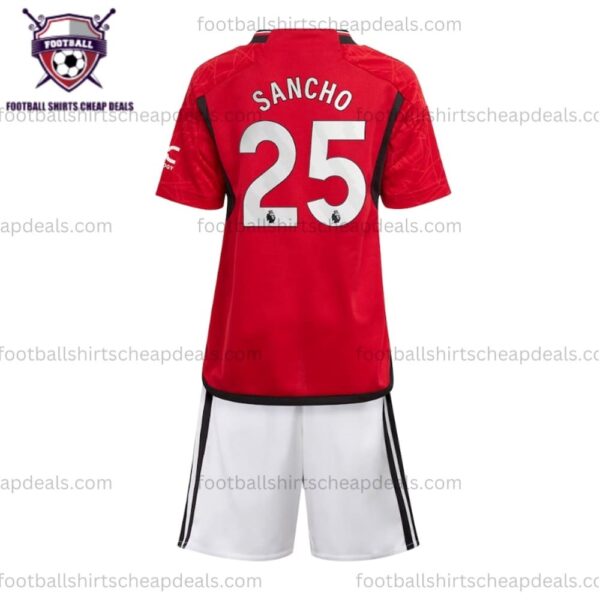 the back of Manchester United Home Sancho 25 Kids Football Kit 2023/24