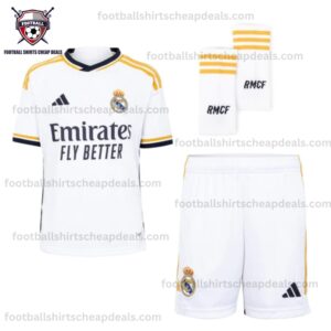 the front of Real Madrid Home Kids Kit 2023/24