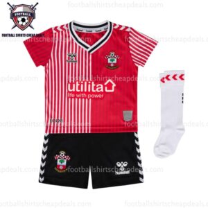 the front of Southampton Home Kids Football Kit 2023/24