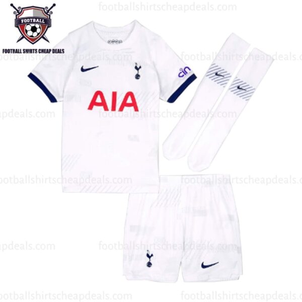the front of Tottenham Home Kid Football kit 2023/24